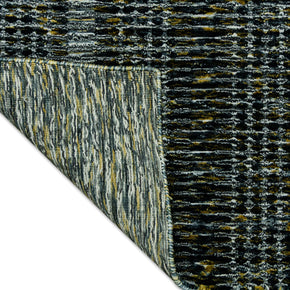 Detail Shot of Textured Blue and Black Pattern Hand-Loom Woolen Handmade Rug for bed rooms, offices, and dining spaces. 
