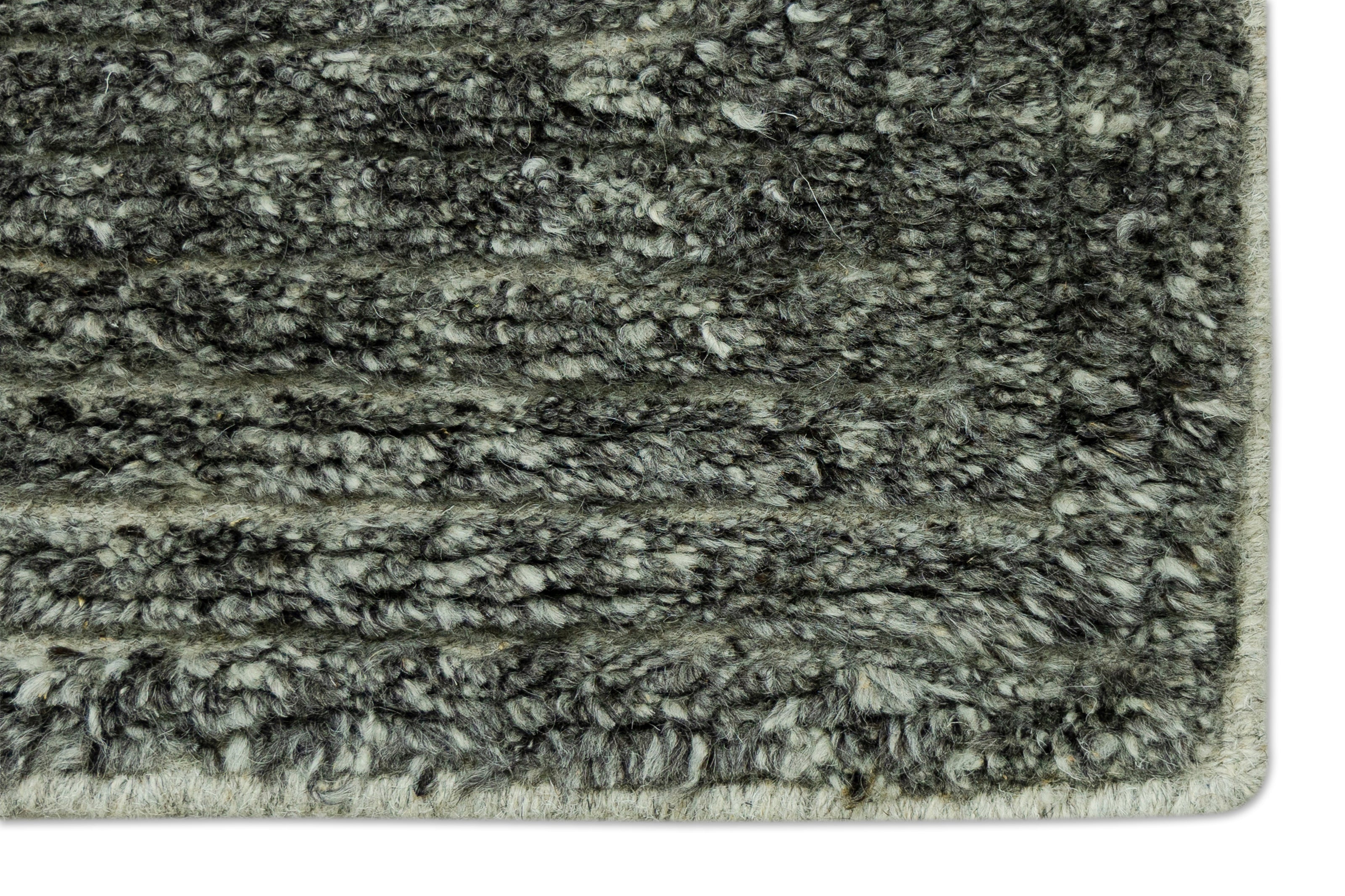 Detail Shot of Textured Grey Hand-Knotted Indian Wool Handmade Rug for living rooms, offices, and dining spaces