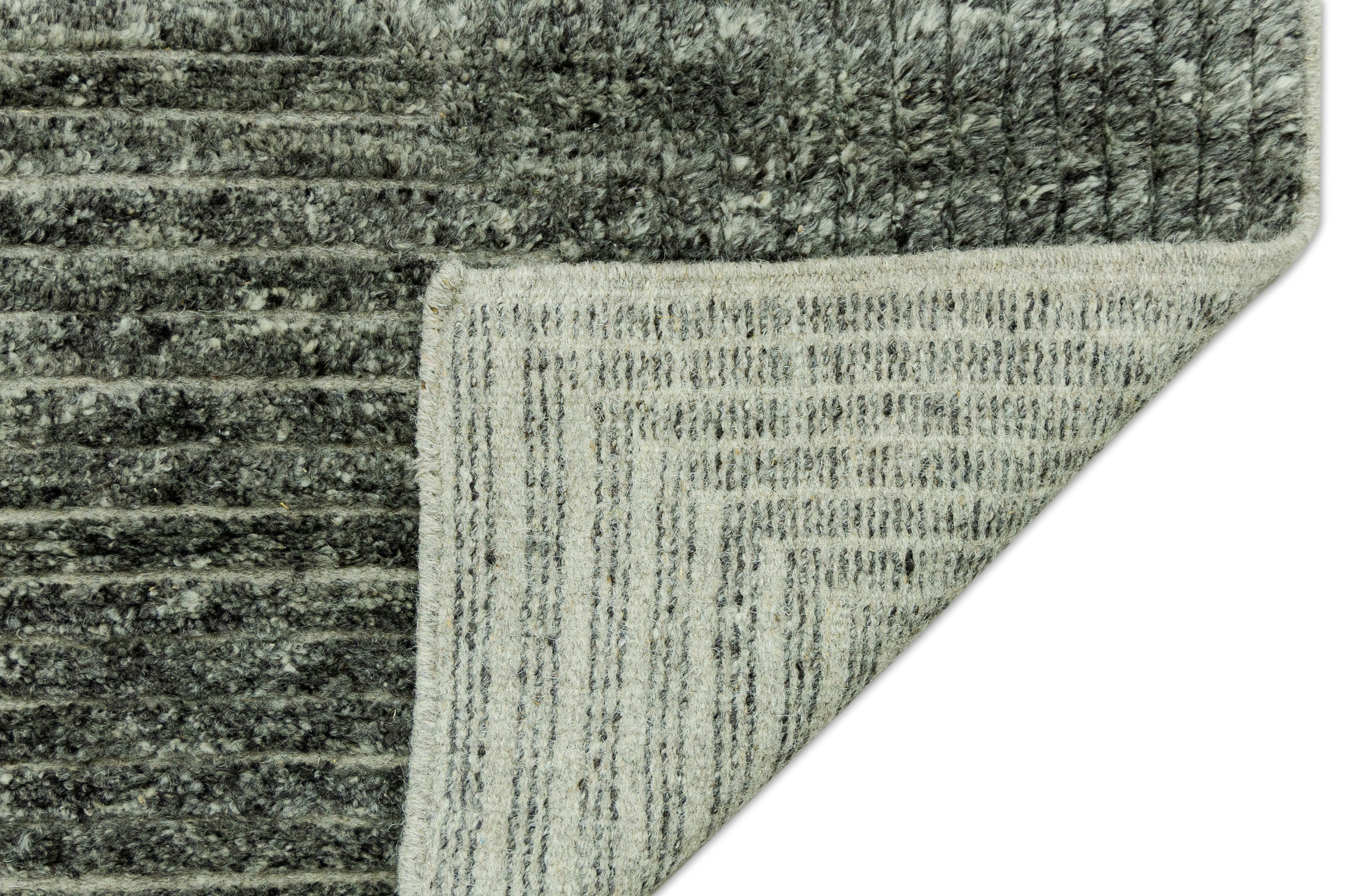 Detail Shot of Textured Grey Hand-Knotted Indian Wool Handmade Rug for living rooms, offices, and dining spaces