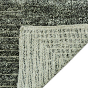 Detail Shot of Textured Grey Hand-Knotted Indian Wool Handmade Rug for living rooms, offices, and dining spaces