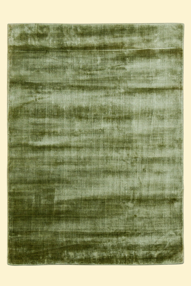 Textured Green Hand-Loom Viscose Handmade Printed Rug for bed rooms, offices, and dining spaces