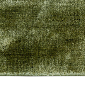 Detail Shot of Textured Green Hand-Loom Viscose Handmade Printed Rug for bed rooms, offices, and dining spaces