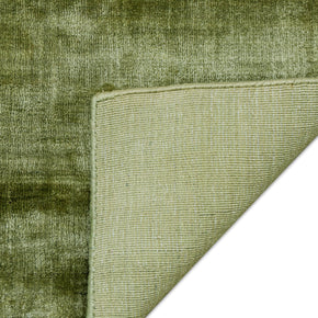 Detail Shot of Textured Green Hand-Loom Viscose Handmade Printed Rug for bed rooms, offices, and dining spaces