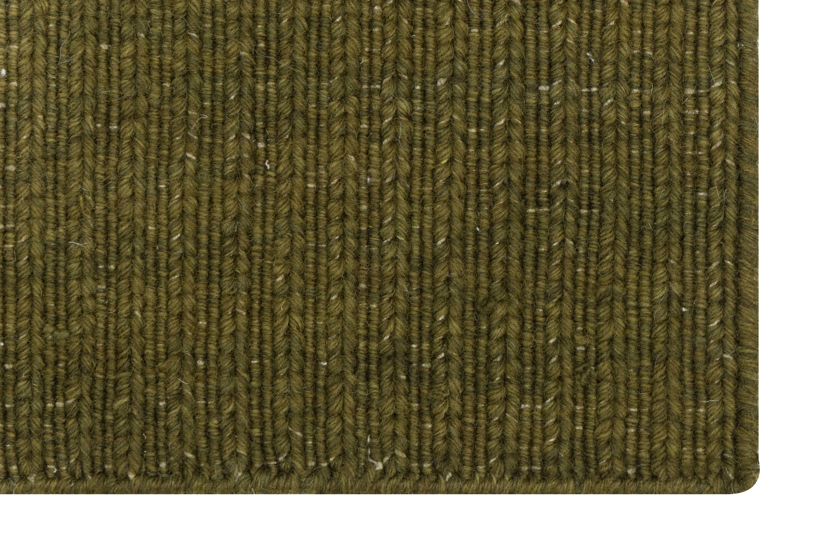 Close-up of Green Texture Hand-Woven Soumak woolen rug for bed rooms, offices, and dining spaces. 