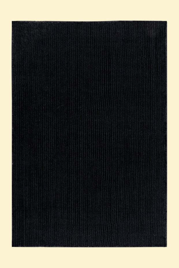 Textured Black Hand-Loom Viscose Handmade Rug
