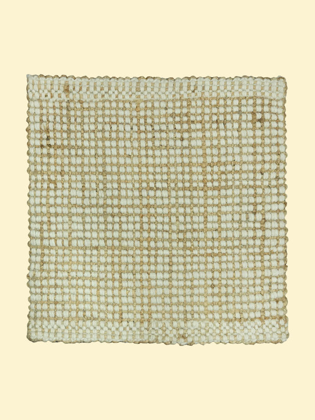 Alpine Grid | Handwoven Pitloom Rug, Textured woven jute and wiil mat