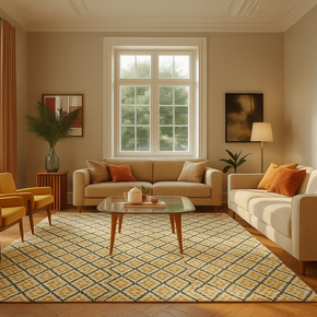Geometrical Design with Patterned Hand-Knotted New Zealand Wool Rug for living rooms, offices, and dining spaces. 