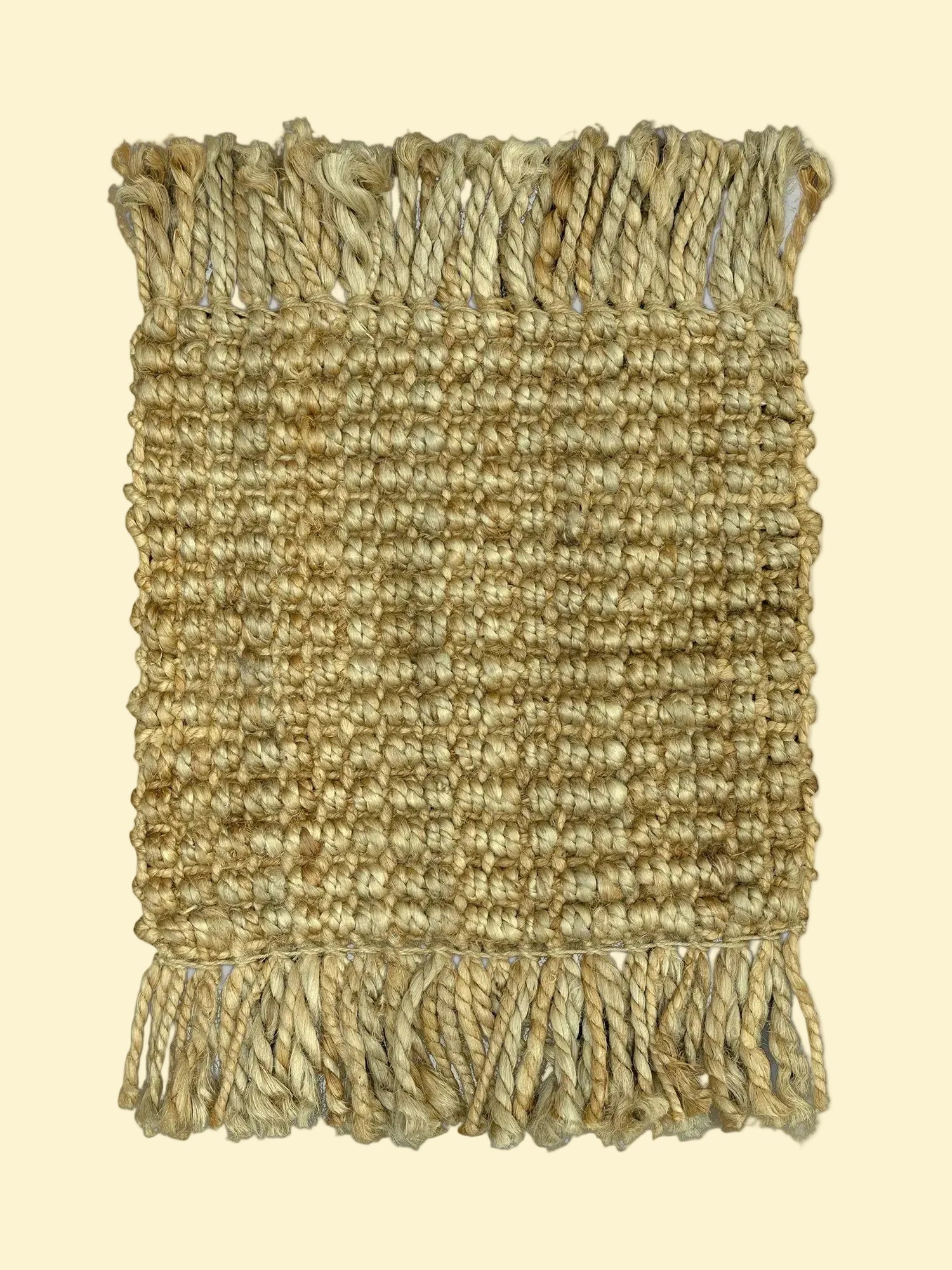 Desert Loom | Handwoven Pitloom Durrie, Woven jute rug with jute fringes 