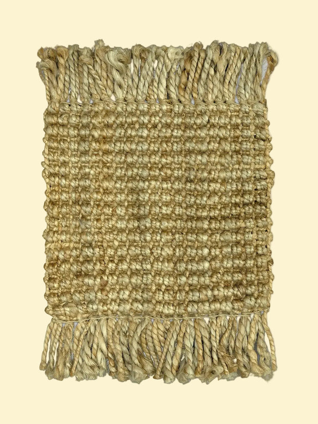Desert Loom | Handwoven Pitloom Durrie, Woven jute rug with jute fringes 