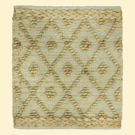 Desert Mosaic | Handwoven Pitloom Jute Rug, Textured woven mat with geometric pattern on a white background