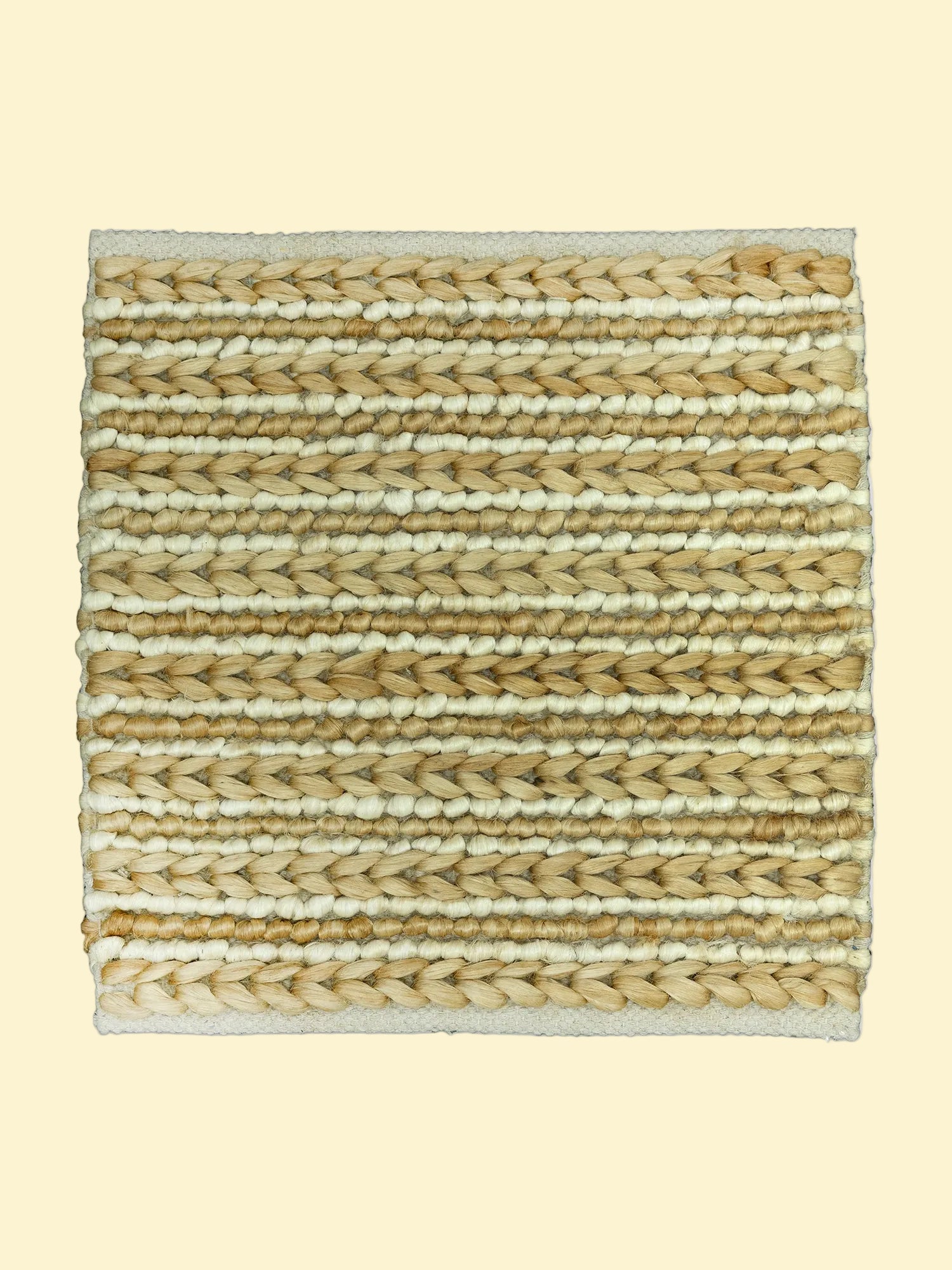 Desert Rhythm | Durry Handwoven Jute Cotton Rug, Woven natural jute and wool rug with beige and white stripes