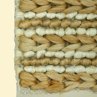Desert Rhythm | Durry Handwoven Jute Cotton Rug, Close-up of a woven jute and wool pattern with beige & brown on a textured surface.