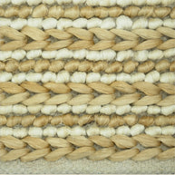 Desert Rhythm | Durry Handwoven Jute Cotton Rug, Close-up of woven jute and wiil material with beige and white colors.