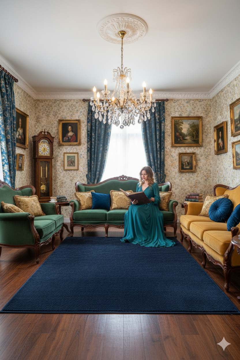 Navy Blue Texture Hand-Woven Soumak woolen rug for bed rooms, offices, and dining spaces. 