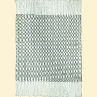 Outdoor Pitloom PET Yarn Rug, handmade Textured green and white blanket with fringes