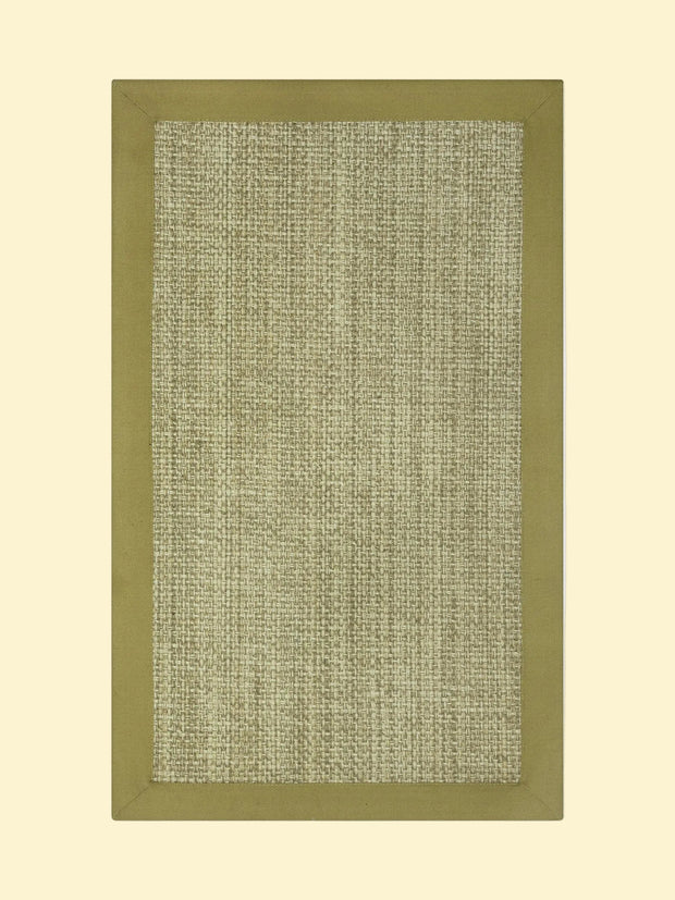 Textured Jute rug with a solid green border on a white background