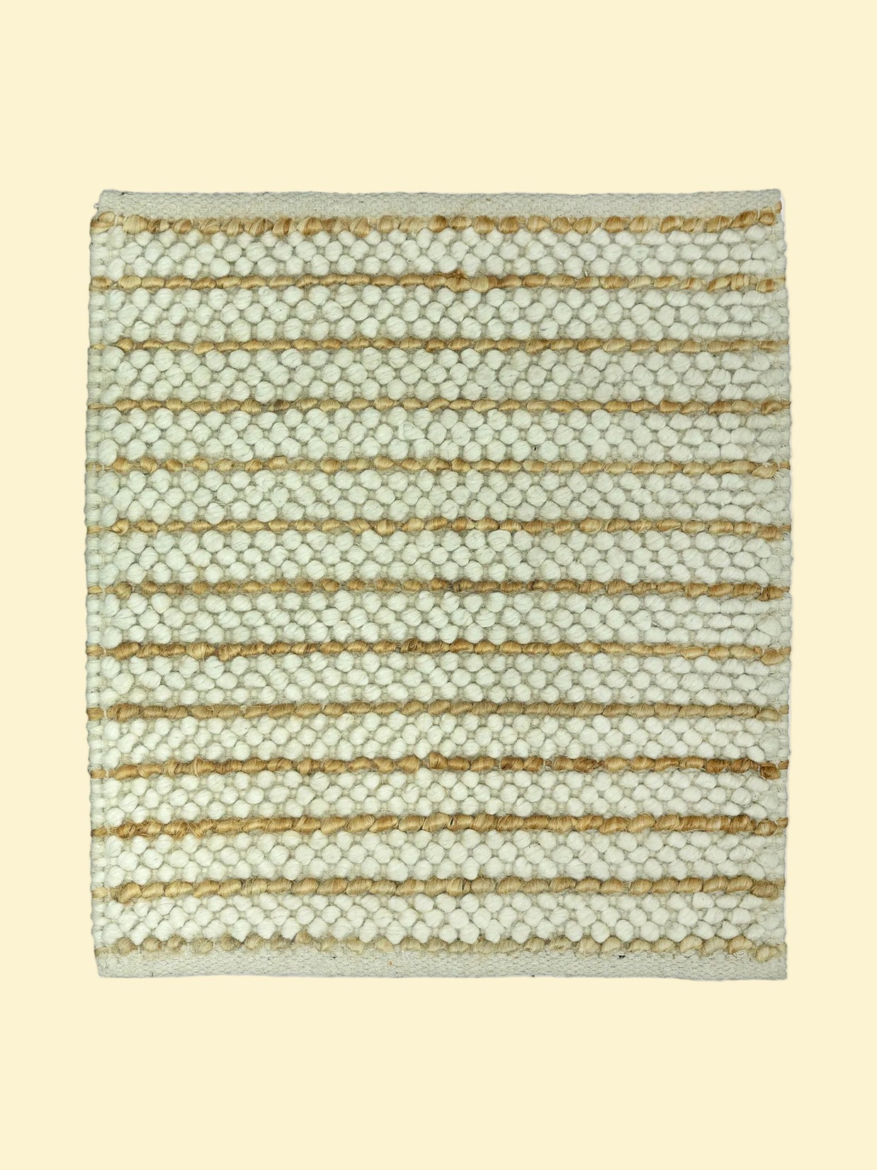 Ivory Pebble | Handwoven Pitloom Durrie, Textured jute and wool rug with a striped pattern