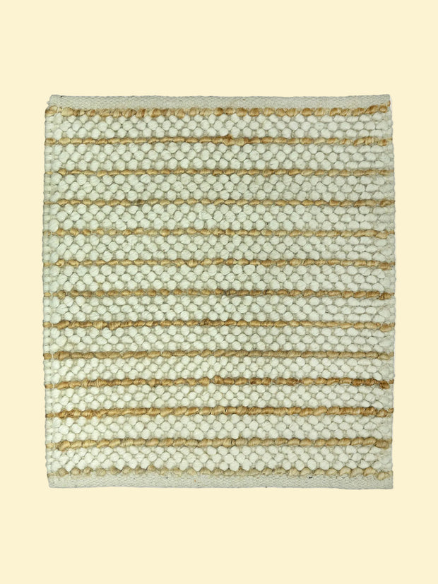 Ivory Pebble | Handwoven Pitloom Durrie, Textured jute and wool rug with a striped pattern