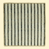 Textured jute and wool rug with black and beige stripes on a white background