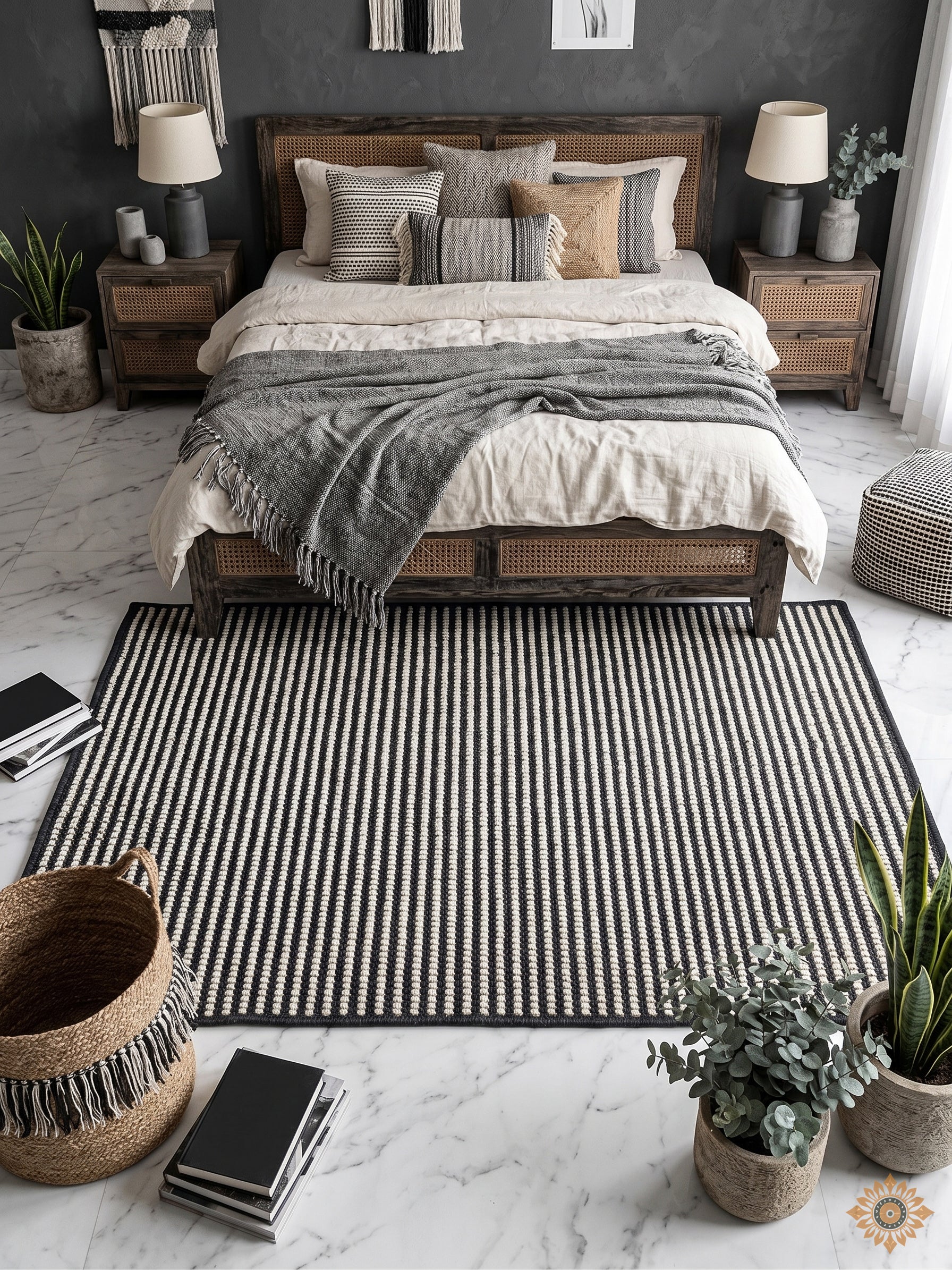 Midnight Grid | Durry Pitloom Wool Jute Rug