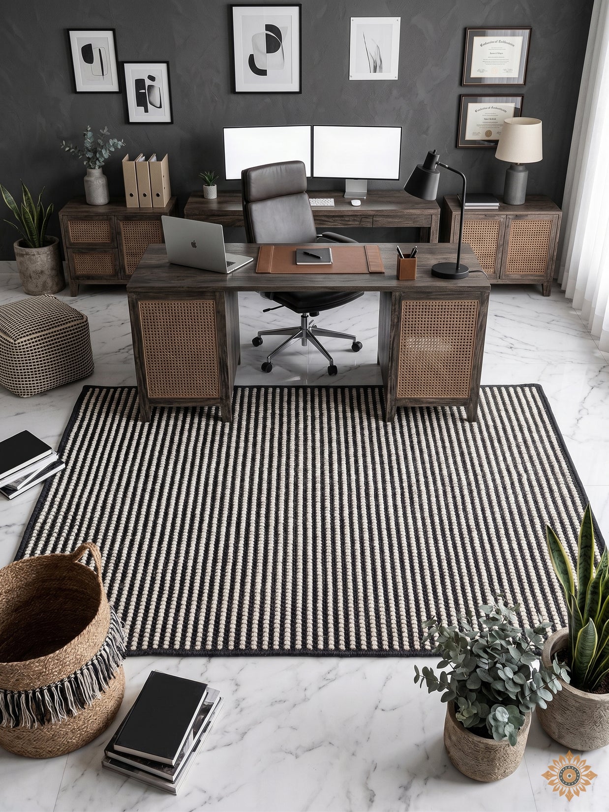 Midnight Grid | Durry Pitloom Wool Jute Rug