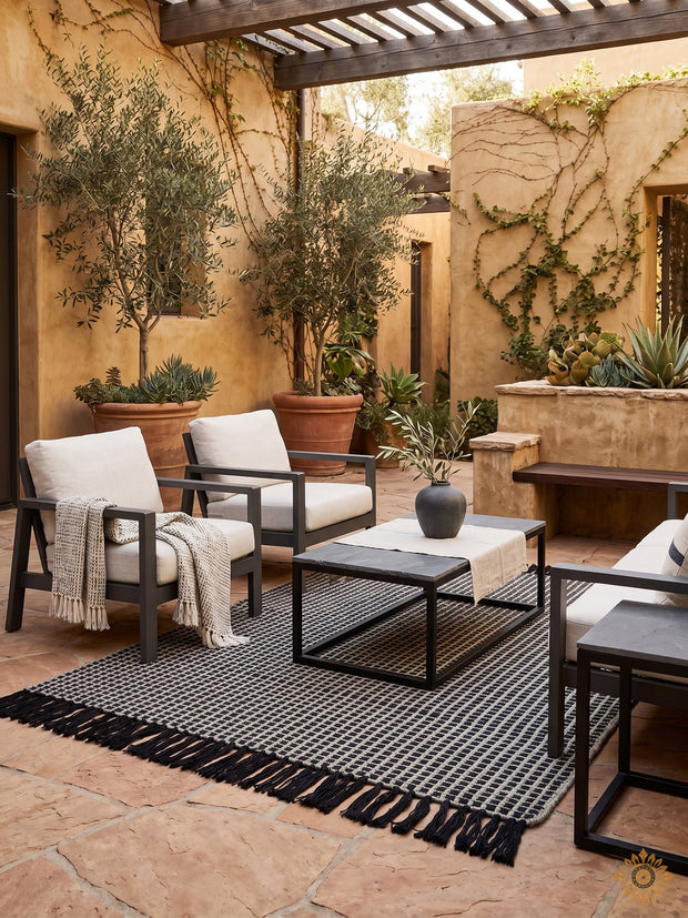 Onyx Grid | Outdoor Handwoven Pitloom Durrie