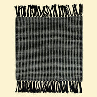 Outdoor Handwoven Pitloom Durrie, Black and white woven pet yarn rug with fringed edge