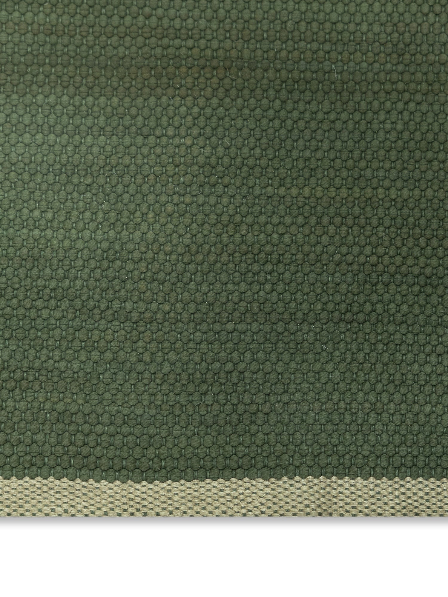 Green wool fabric texture with a subtle pattern and beige border