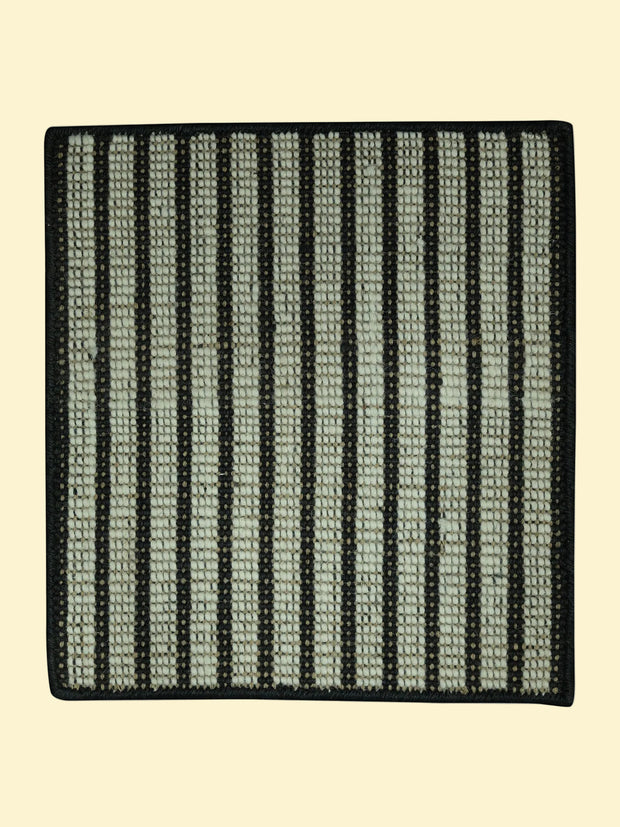 Handwoven Wool Jute Rug, Textile product with black and gray striped pattern