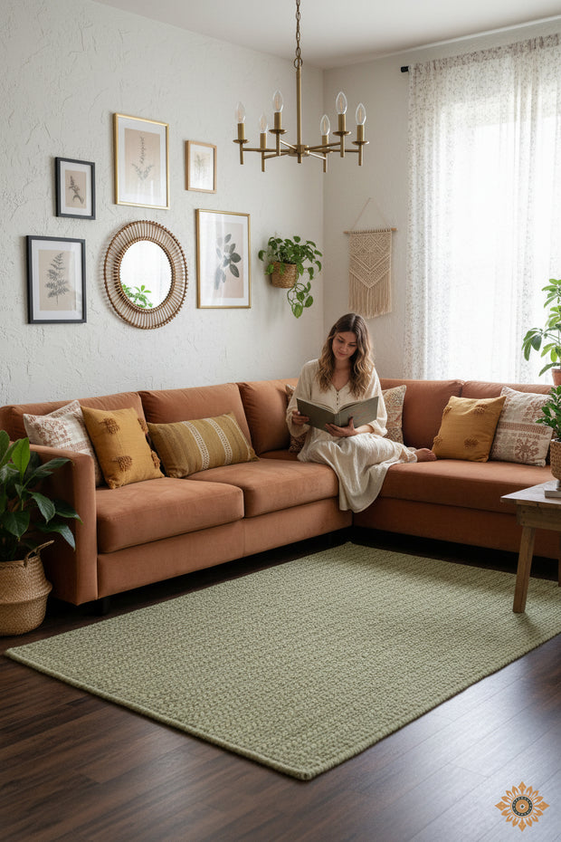 Sage Linen | Hand-Woven Soumak Wool Rug