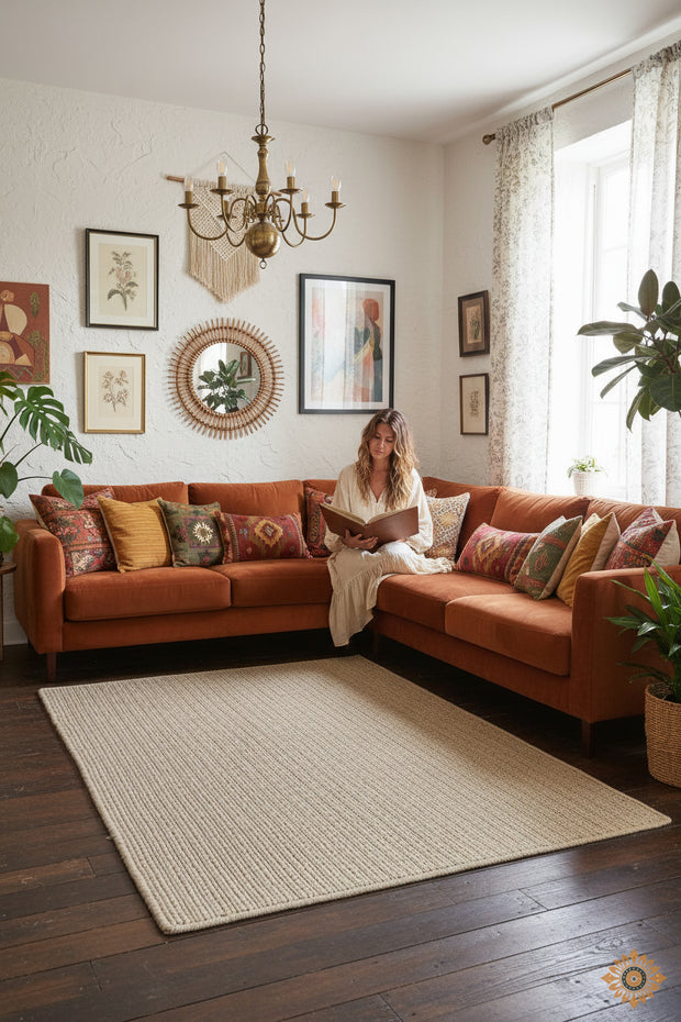 Sandstone Beige | Hand-Woven Soumak Wool Rug