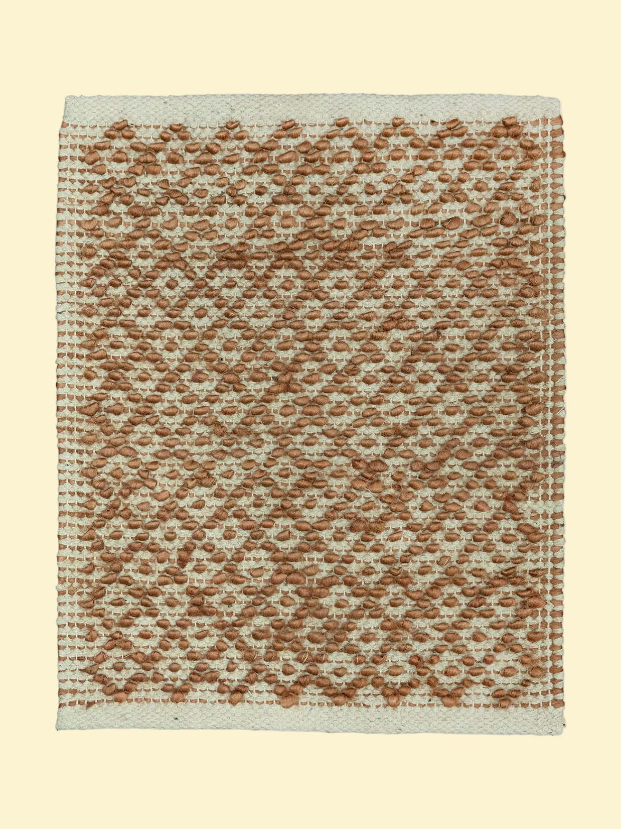 Terracotta Pebble | Handwoven Pitloom Durrie, Patterned jute and wool rug with brown and beige design
