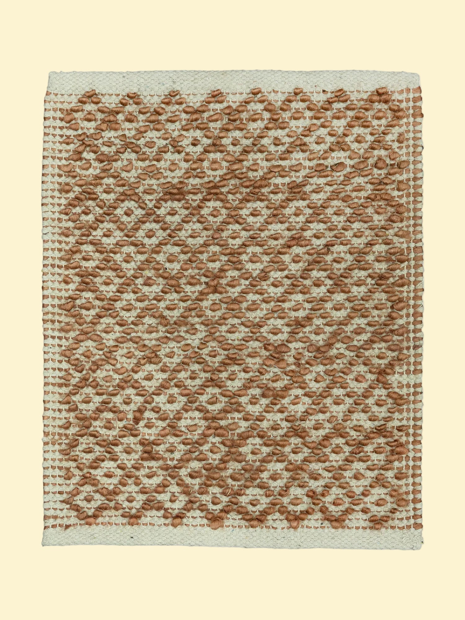Terracotta Pebble | Handwoven Pitloom Durrie, Patterned jute and wool rug with brown and beige design
