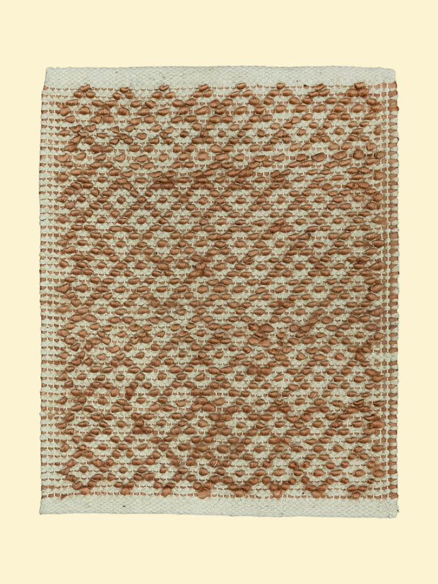 Terracotta Pebble | Handwoven Pitloom Durrie, Patterned jute and wool rug with brown and beige design