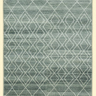 Blue Geometric Patterned Hand-Loom Viscose Handmade Rug for bed rooms, offices, and dining spaces. 