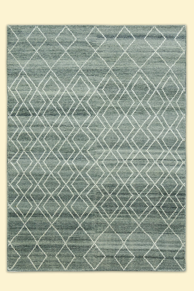 Blue Geometric Patterned Hand-Loom Viscose Handmade Rug for bed rooms, offices, and dining spaces. 
