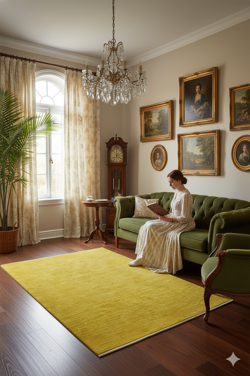 Sunfield Ochre Texture Hand-Loom Solid Woolen Rug for Master Bedrooms, Offices and Dining Room