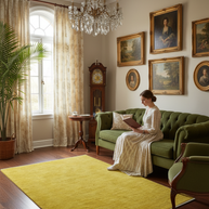 Sunfield Ochre Texture Hand-Loom Solid Woolen Rug for Master Bedrooms, Offices and Dining Room