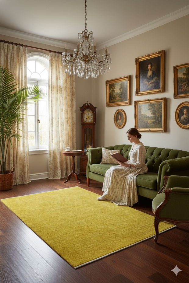 Sunfield Ochre Texture Hand-Loom Solid Woolen Rug for Master Bedrooms, Offices and Dining Room